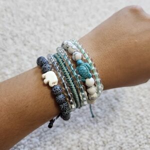 Set Of 6 Summer Bracelet - Fahlo Animal Tracking Bracelet & 4ocean Blue Green